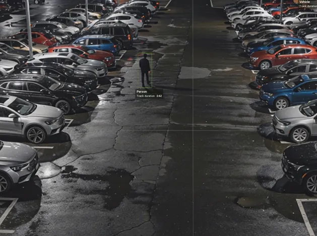Dealership lot with AI detection overlay
