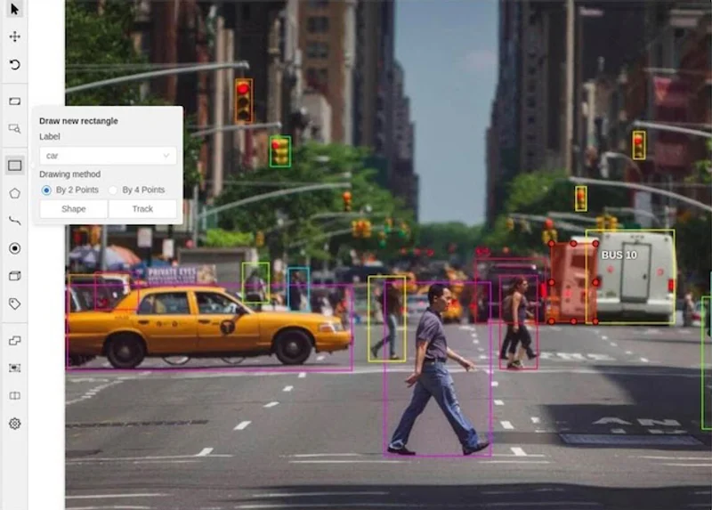 Manual data labeling process showing bounding boxes